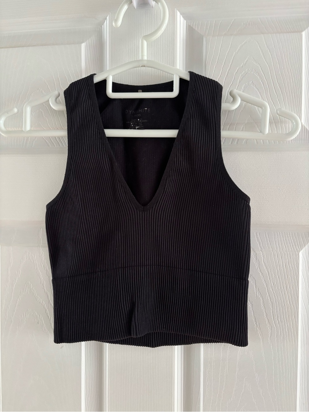 Dynamite Black Ribbed V-Neck Crop Tank